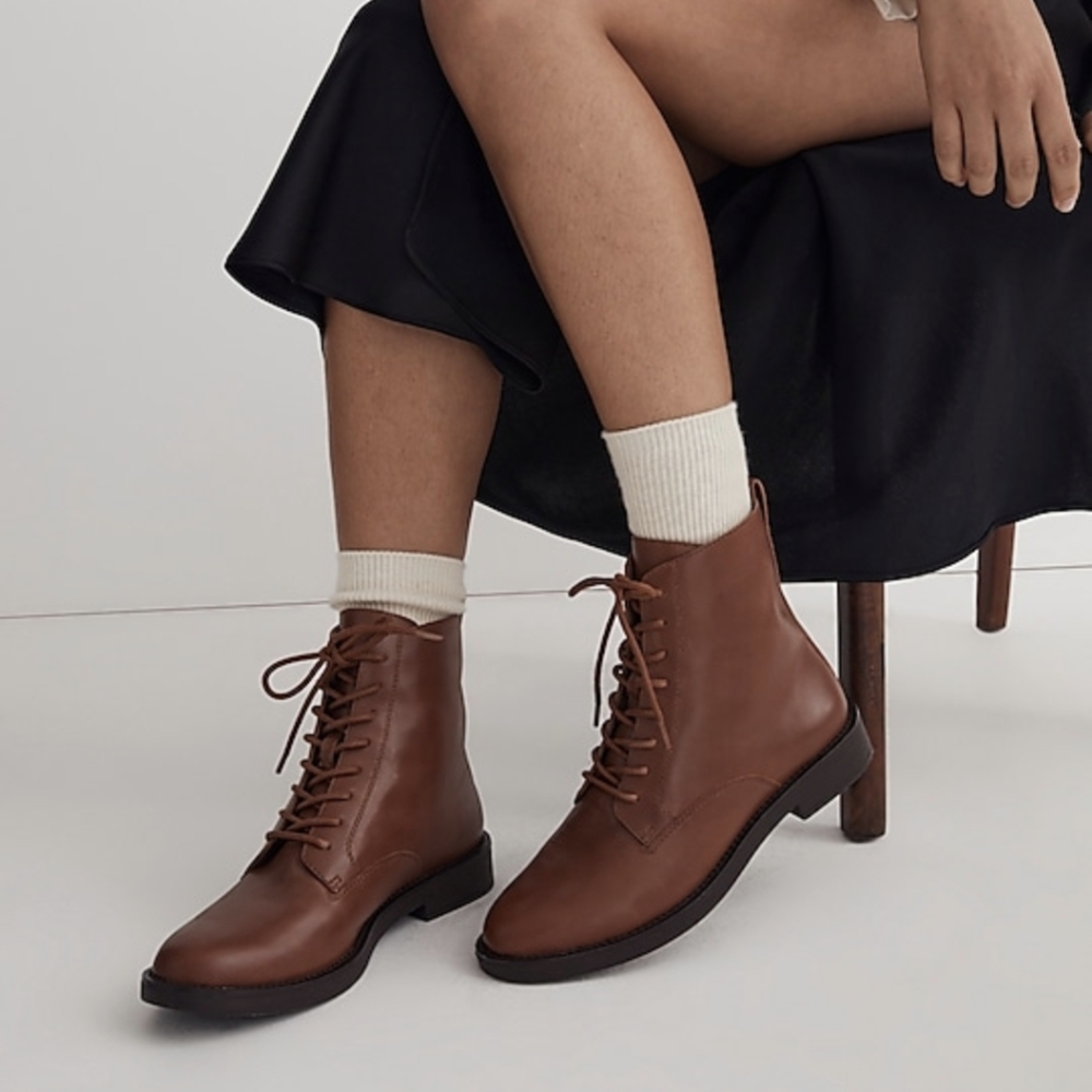 Madewell The Evelyn Lace-up Ankle Boots, Size 7 in Dried Maple